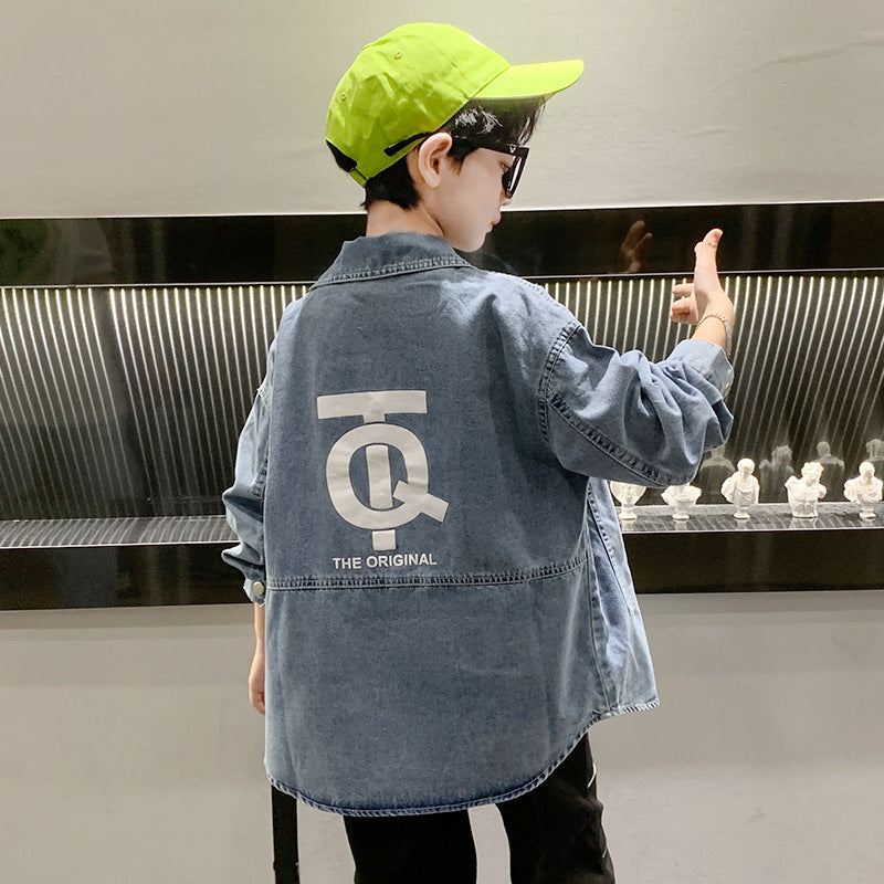 Boys Denim Shirt Jacket Long-sleeved Western Style - Plush Fashions Shop 