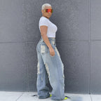 Washed Straight Leg Ripped Jeans