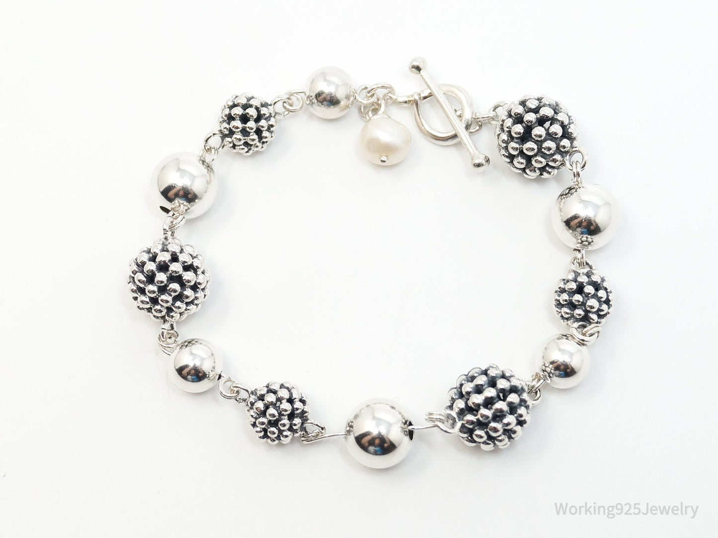Vintage Designer Michael Dawkins Pearl Spotted Ball Sterling Silver Bracelet Working 925 Jewelry
