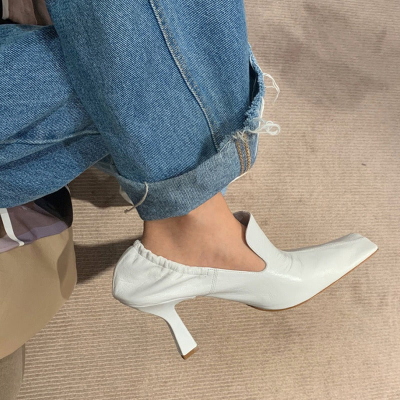 White square toe stiletto mules heels by Plush Fashion Hub, featuring sleek design and stylish square toe detail.