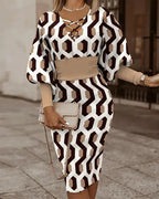 Elegant women's V-neck long sleeve pencil dress by Trendy Attic Store01, showcasing a fitted silhouette and classic style.