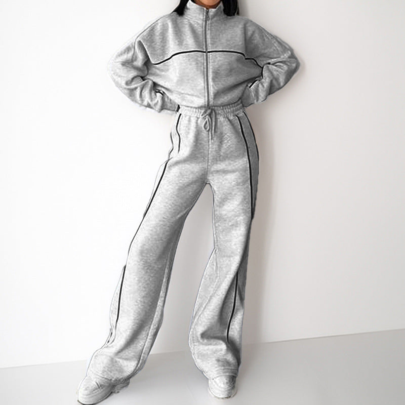 Relaxed tie-waist hoodie and matching tracksuit pants from Plush Fashion Hub, casual two-piece set for comfortable style.