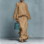 Modern Solid Long Sleeve Top & Irregular Skirt Set