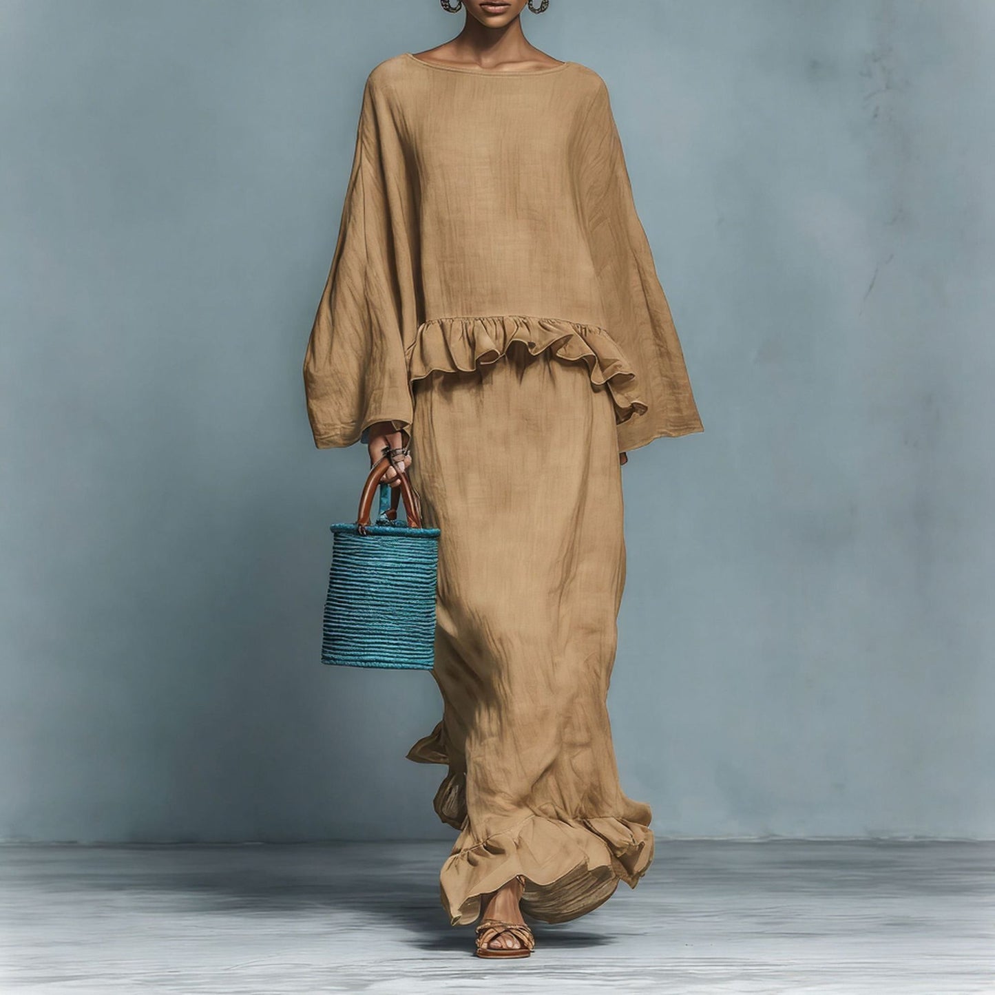 Modern Plush Fashion Hub solid long sleeve top paired with an irregular skirt set, showcasing trendy and stylish clothing design.