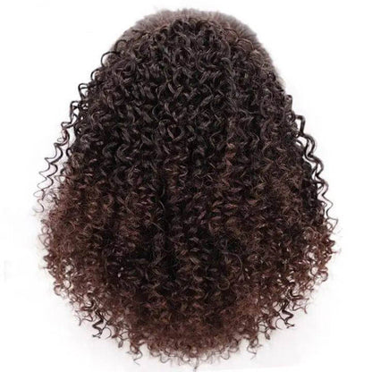 African drawstring stretch small curly wig with high-temperature fiber, available in black, brown, or mixed colors.