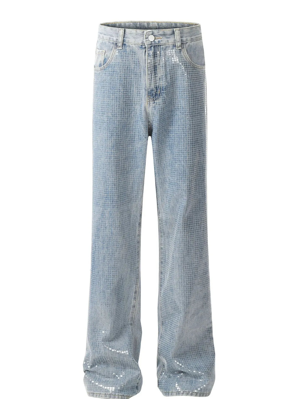 Men's straight-leg denim jeans by Plush Fashion Hub, showing classic blue denim fabric and fit.