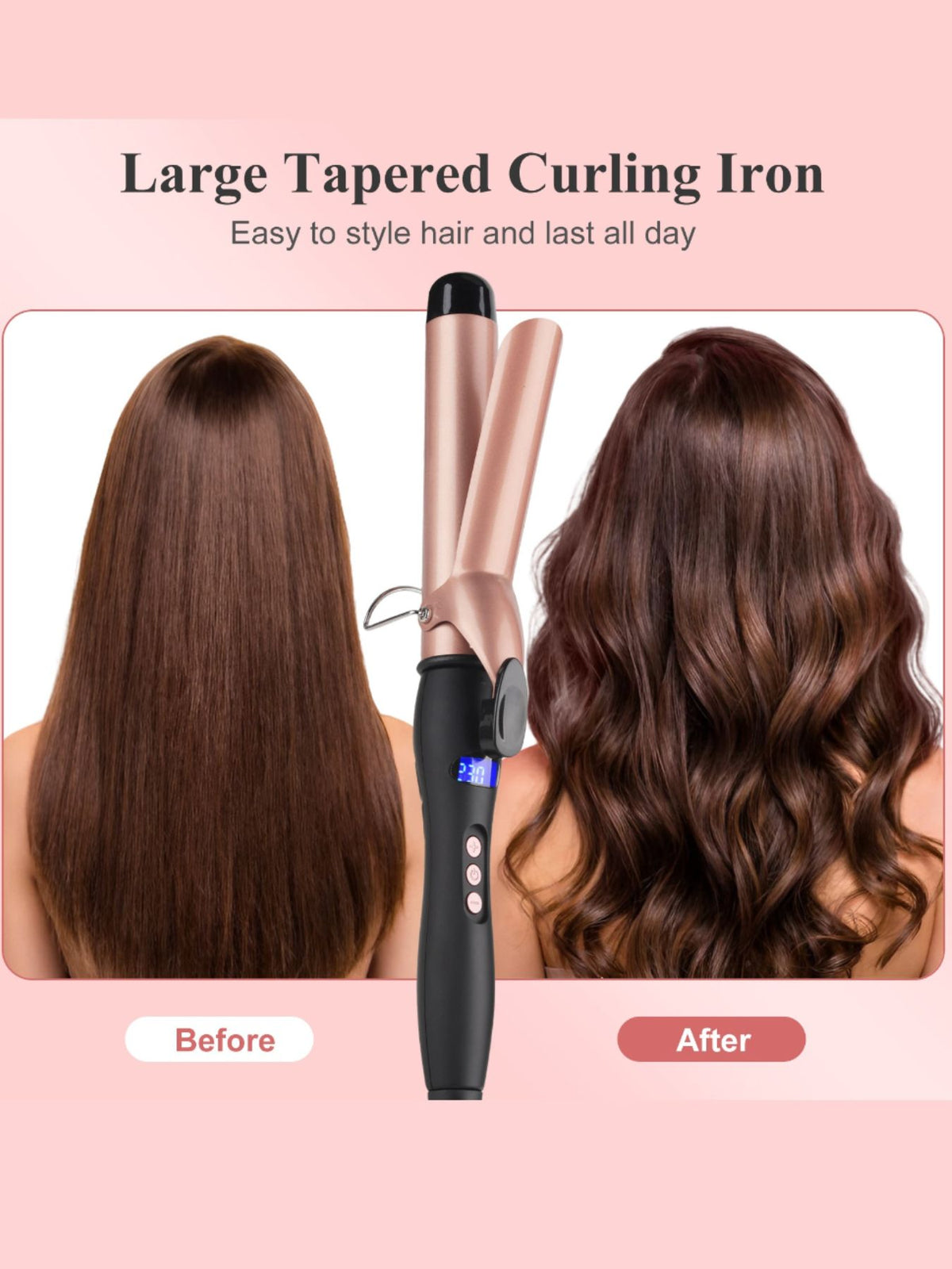 Plush Fashion Hub professional ceramic curling iron with fast heating for safe, stylish hair styling and curling.