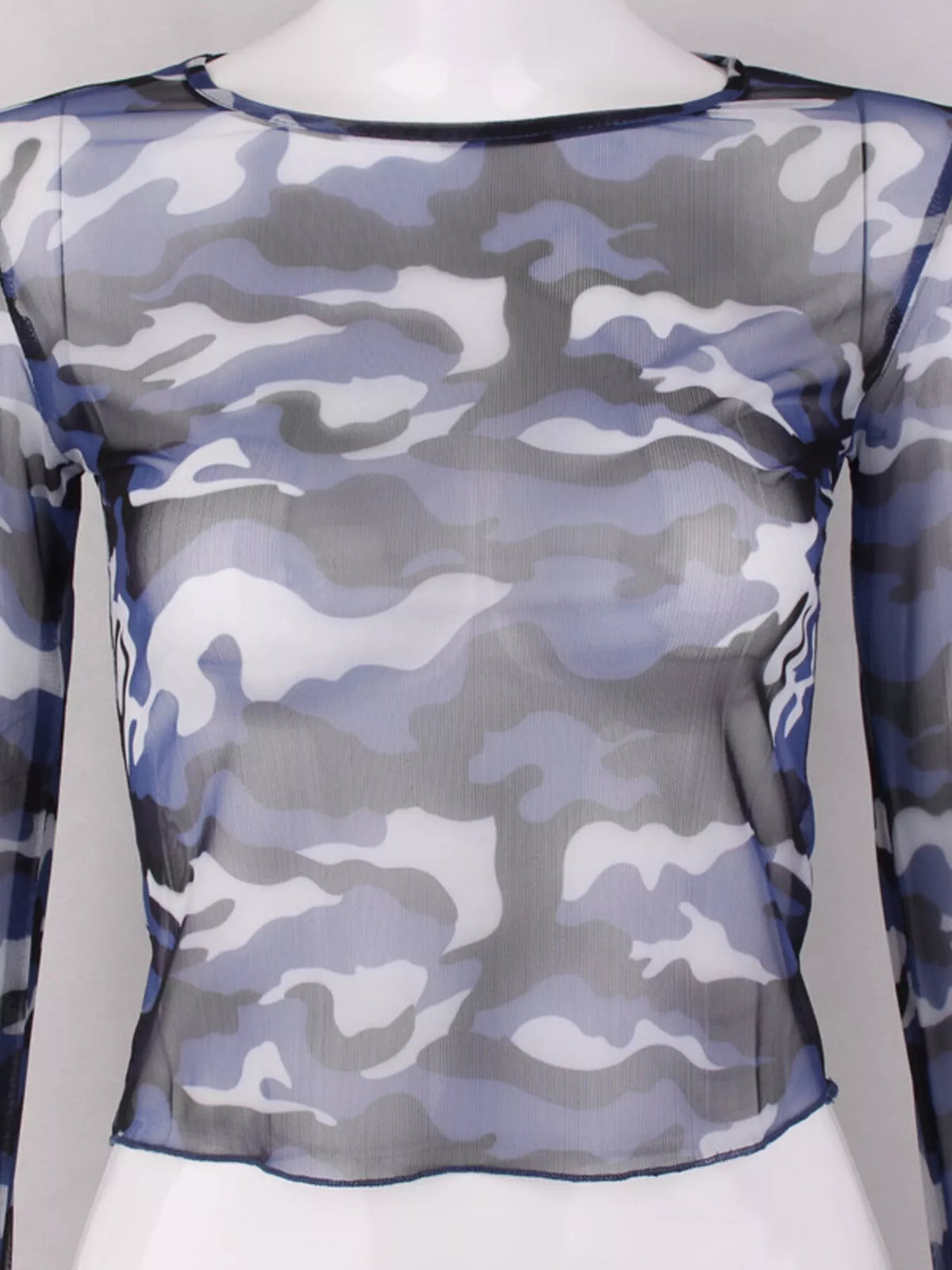 Camouflage mesh long sleeve T-shirt from Plush Fashion Hub featuring a camouflage pattern and breathable mesh fabric.