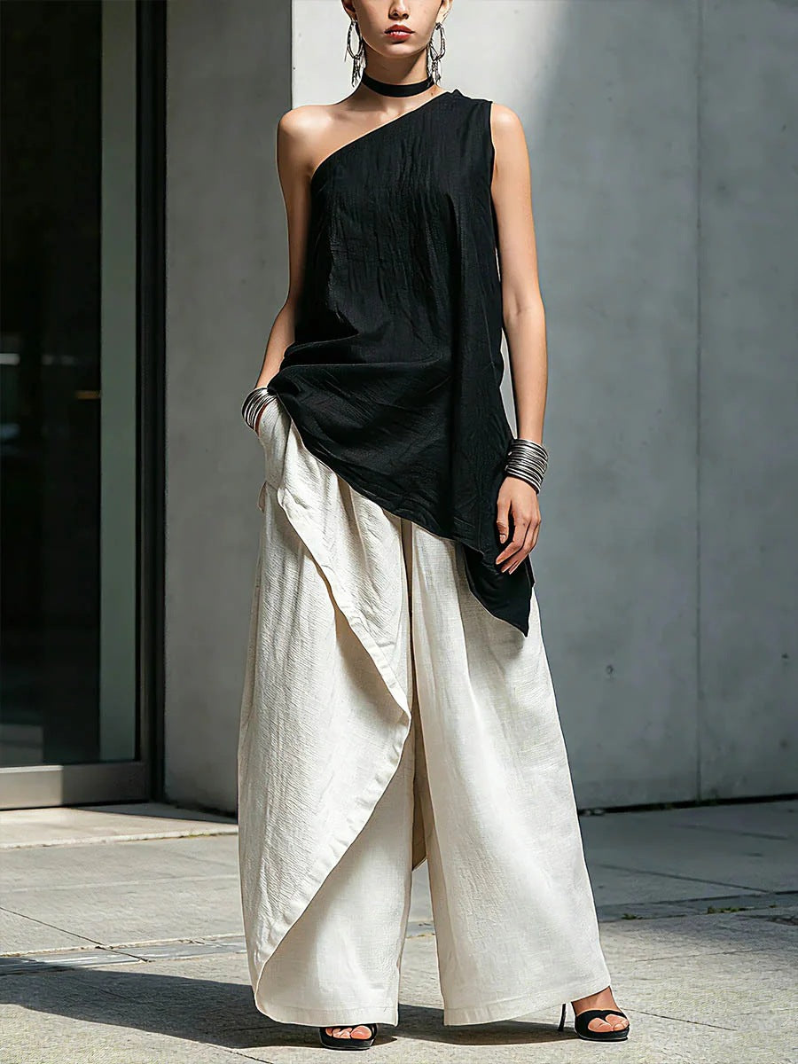 Women's one-shoulder asymmetric sleeveless top from Plush Fashion Hub, featuring a stylish and modern design.