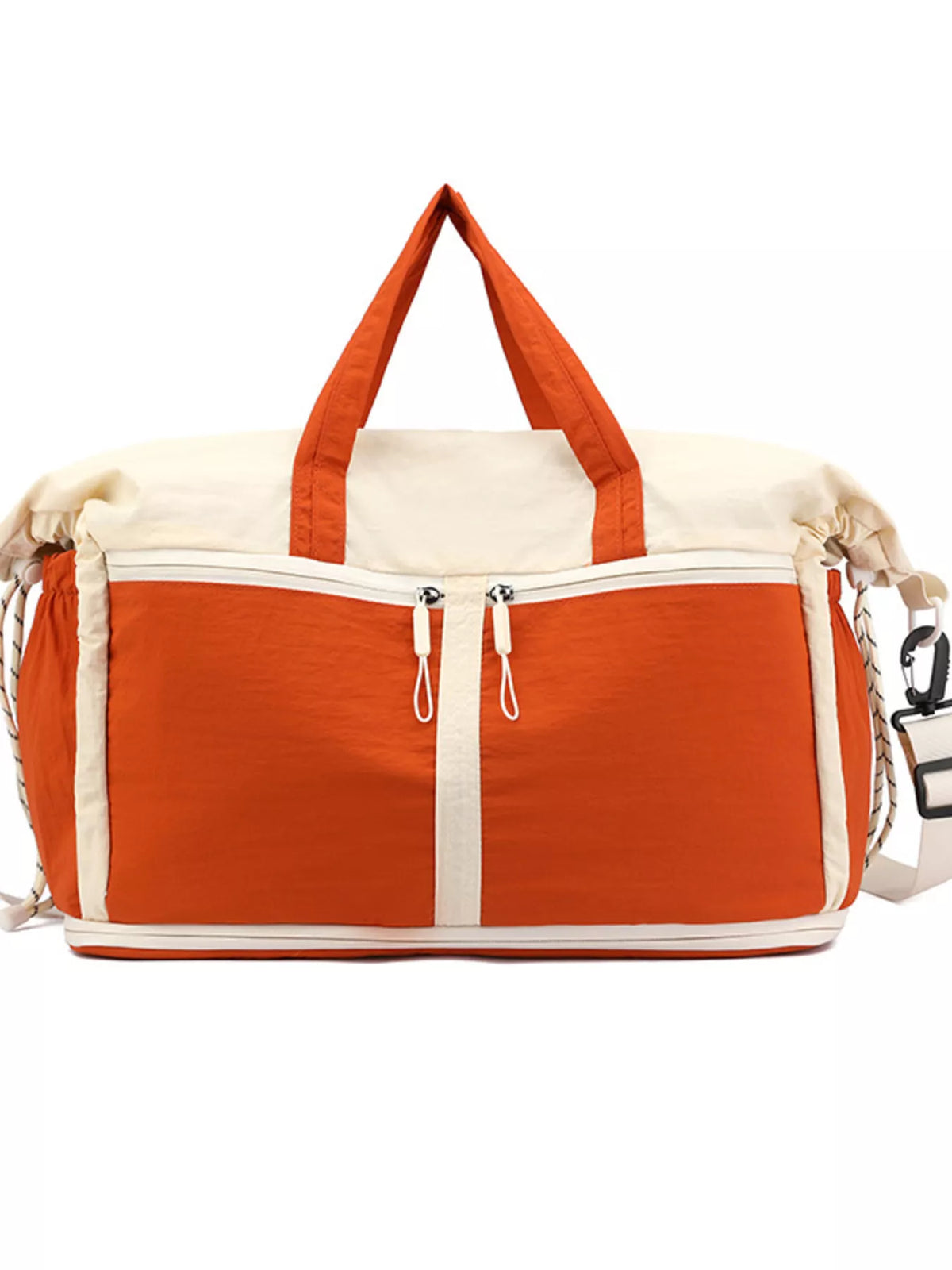 Color-block travel bag by Plush Fashion Hub with multiple compartments and vibrant design, suitable for weekend trips.