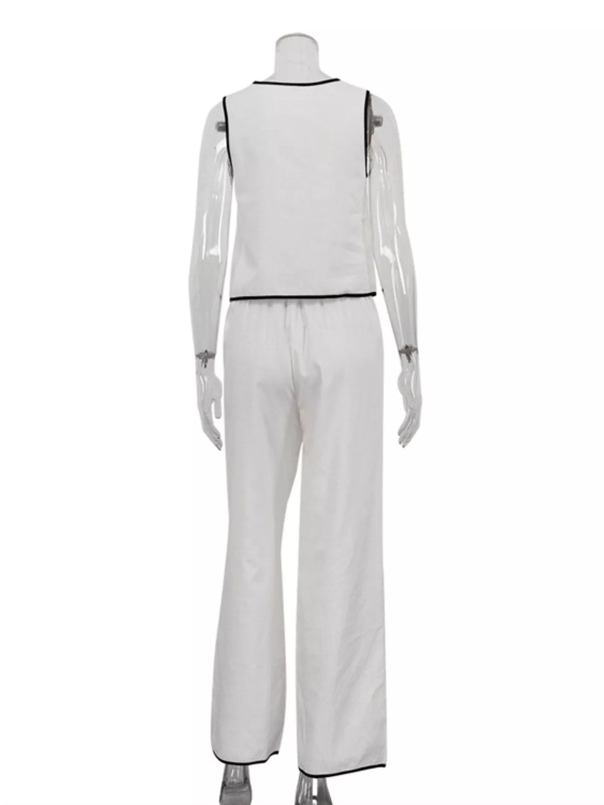 Contrast trim sleeveless top and wide-leg pants set by Plush Fashion Hub, featuring stylish two-piece outfit with modern design.