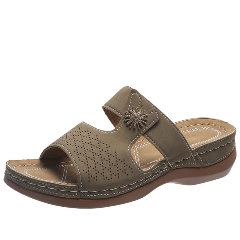 Embroidered Fish Mouth women's thick bottom hollow sandals by LadyShow.Store, featuring intricate embroidery and stylish design.