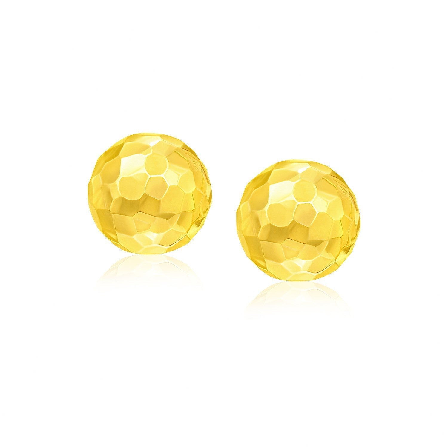14k yellow gold round faceted style stud earrings with sparkling cut design, crafted for elegant everyday wear.