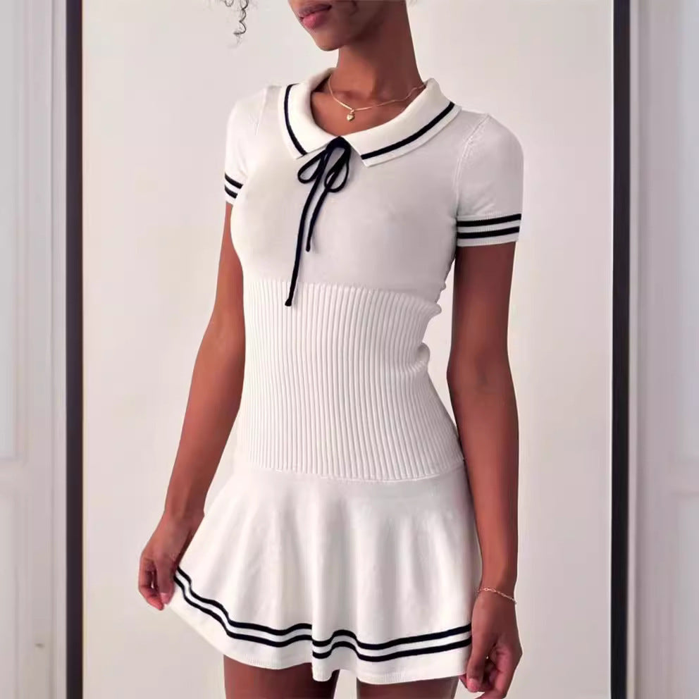 Women's striped knit midi dress by FitiqueFit, casualwear with long sleeves and a fitted waist, styled for everyday comfort.