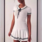 Women's striped knit midi dress by FitiqueFit, casualwear with long sleeves and a fitted waist, styled for everyday comfort.