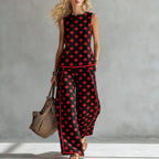 Women's sleeveless printed tank top and wide-leg pants two-piece casual set by Plush Fashion Hub, featuring vibrant floral designs.