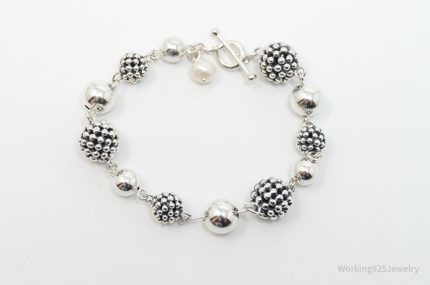 Vintage Designer Michael Dawkins Pearl Spotted Ball Sterling Silver Bracelet Working 925 Jewelry