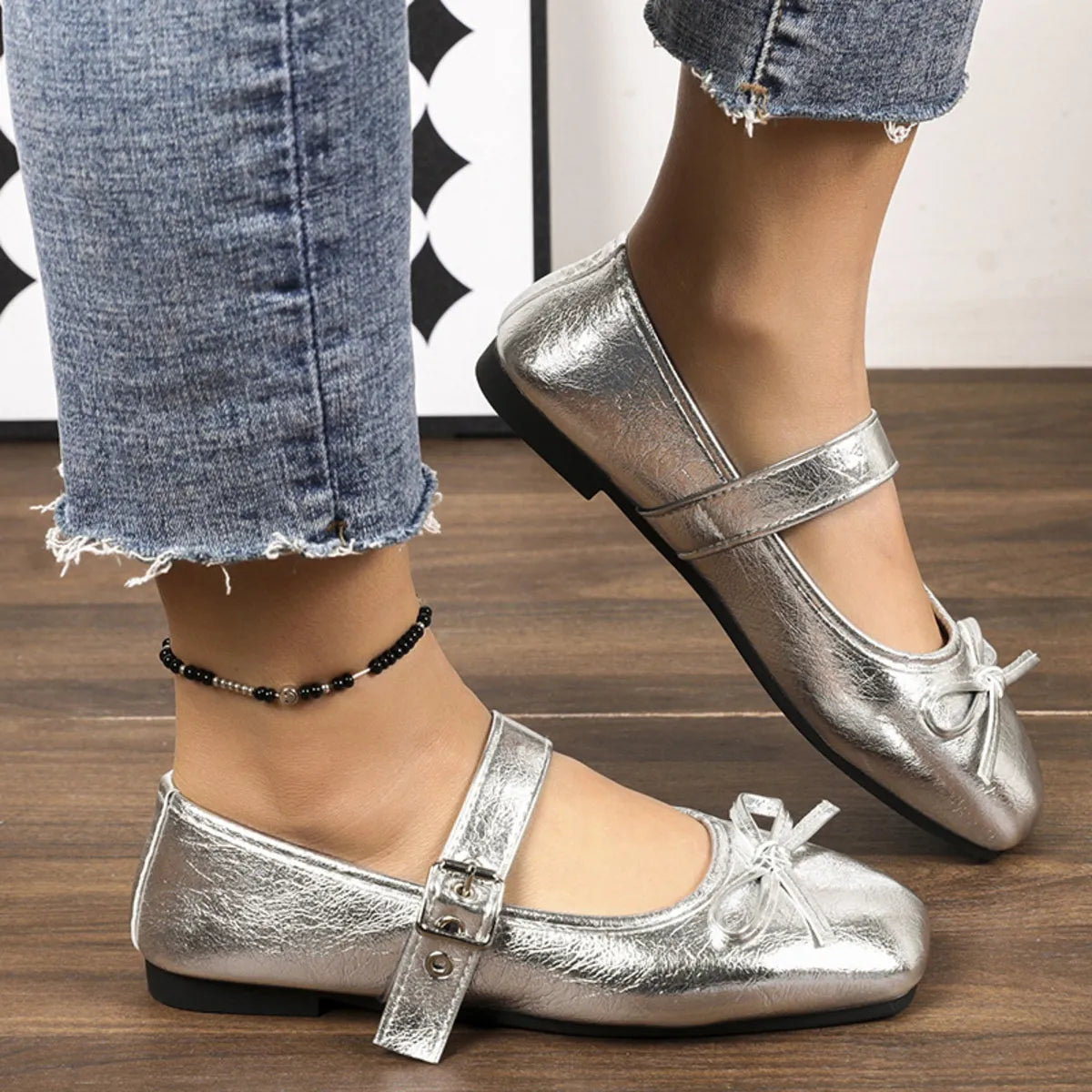Women's square toe flats slip-ons by Trendsi, featuring a sleek design and comfortable fit for everyday wear.