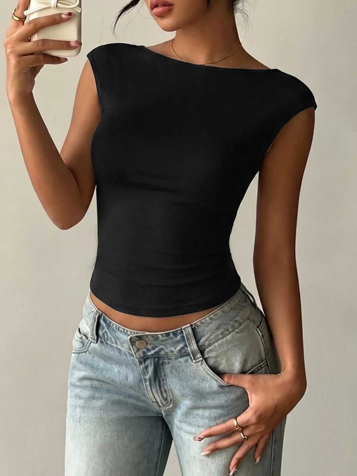 Lace detail cap sleeve T-shirt from Plush Fashion Hub featuring a casual top with elegant lace accents and a comfortable fit.