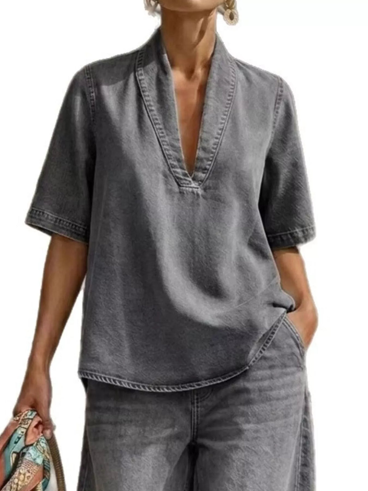 Plus size women's dress set with half sleeve top and wide-leg pants by Plush Fashion Hub, shown in a stylish, coordinated outfit.