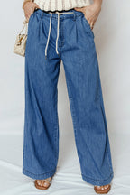 Threaded Pear Oakleigh On Wide Leg Jeans shown on a model, featuring a high-waisted fit and relaxed wide leg design.