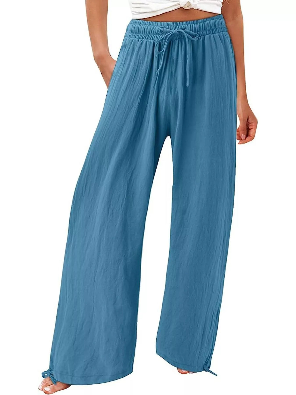 Plush Fashion Hub full size wide leg pants with drawstring waist, soft plush fabric, plus size, relaxed fit, casual style