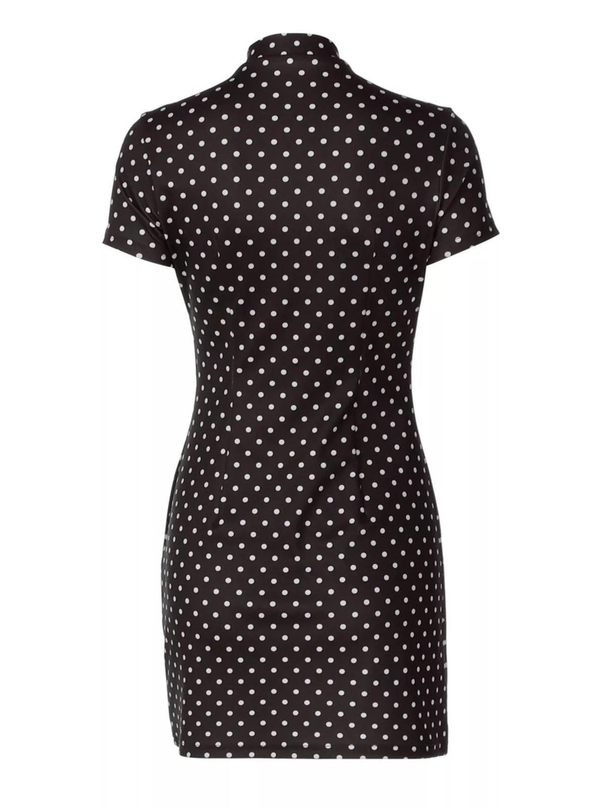 Polka dot cut-out front mini dress by Plush Fashion Hub featuring a stylish design and flared hem, perfect for casual or party wear.