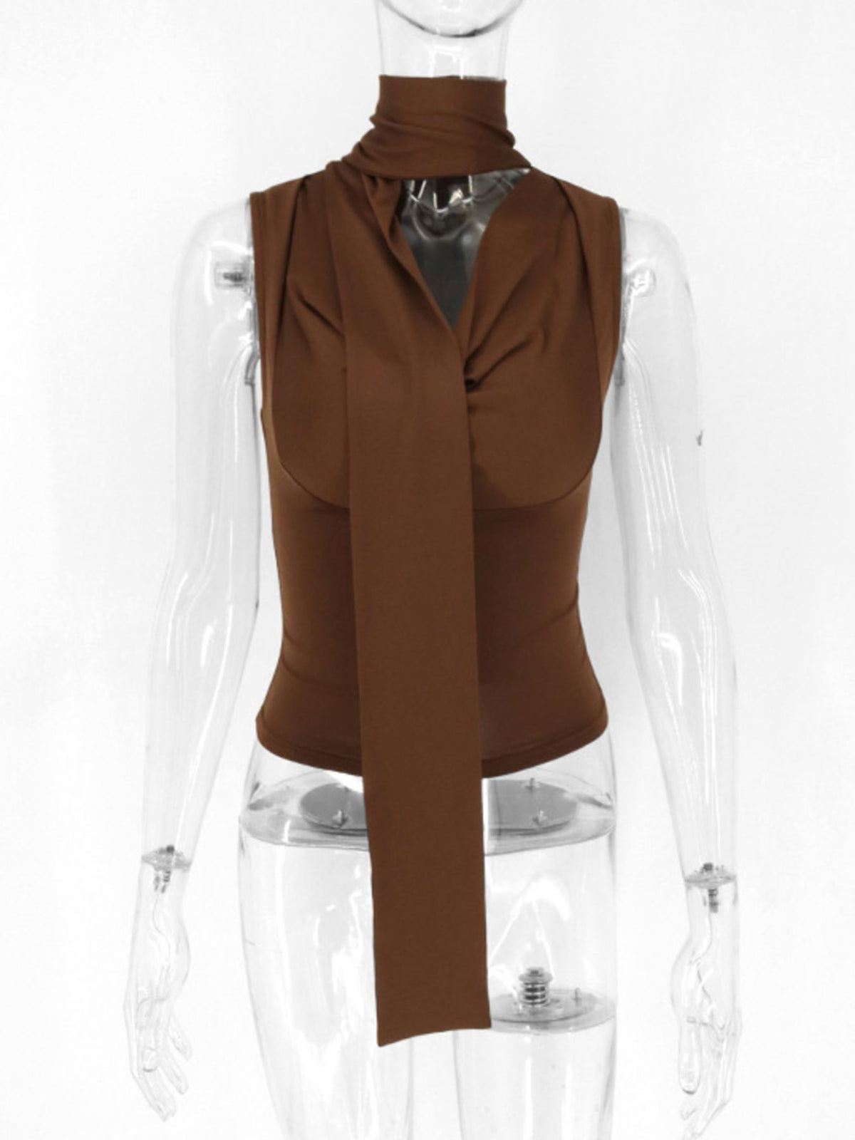Plush Fashion Hub satin-feel cowl neck sleeveless blouse with ruched detailing, elegant cami top for stylish outfits.