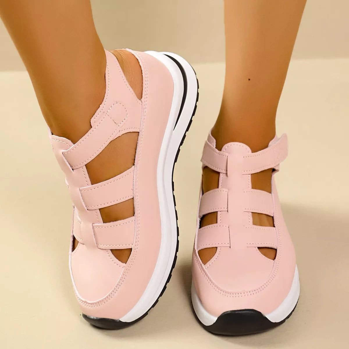 Plush Fashion Hub cutout round toe platform sandals featuring open-toe design and chunky heel for a stylish summer look.