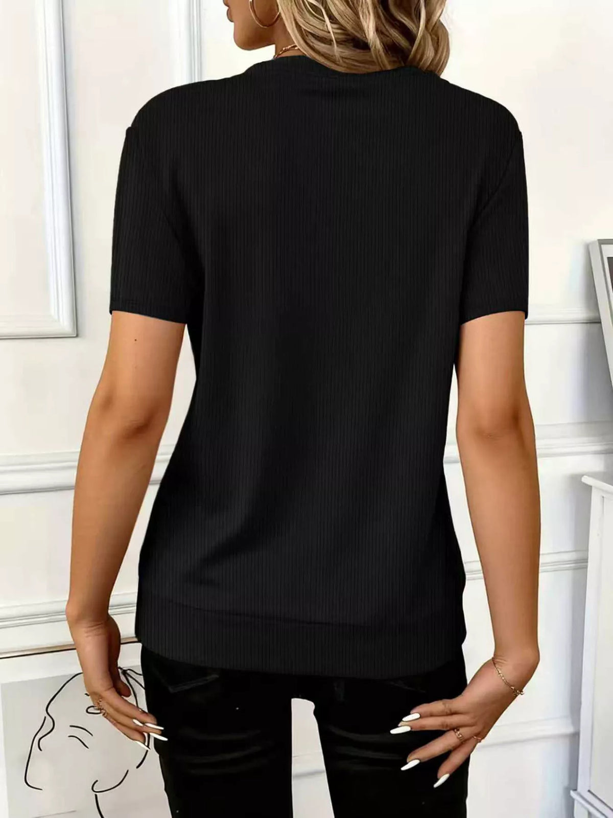 Women's ribbed half zip short sleeve casual top by Plush Fashion Hub, featuring a fitted design and stylish ribbed fabric.