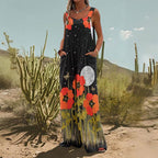 Women’s square-neck floral sleeveless jumpsuit by FitiqueFit, casualwear, featuring a stylish floral print and a comfortable fit.