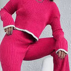 Women’s casual color-block two-piece set by FitiqueFit featuring a stylish top and matching pants for relaxed everyday wear.