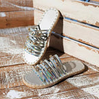 Large size women's straw sandals with thick hemp rope bottom, rhinestone accents, and stylish design by LadyShow.