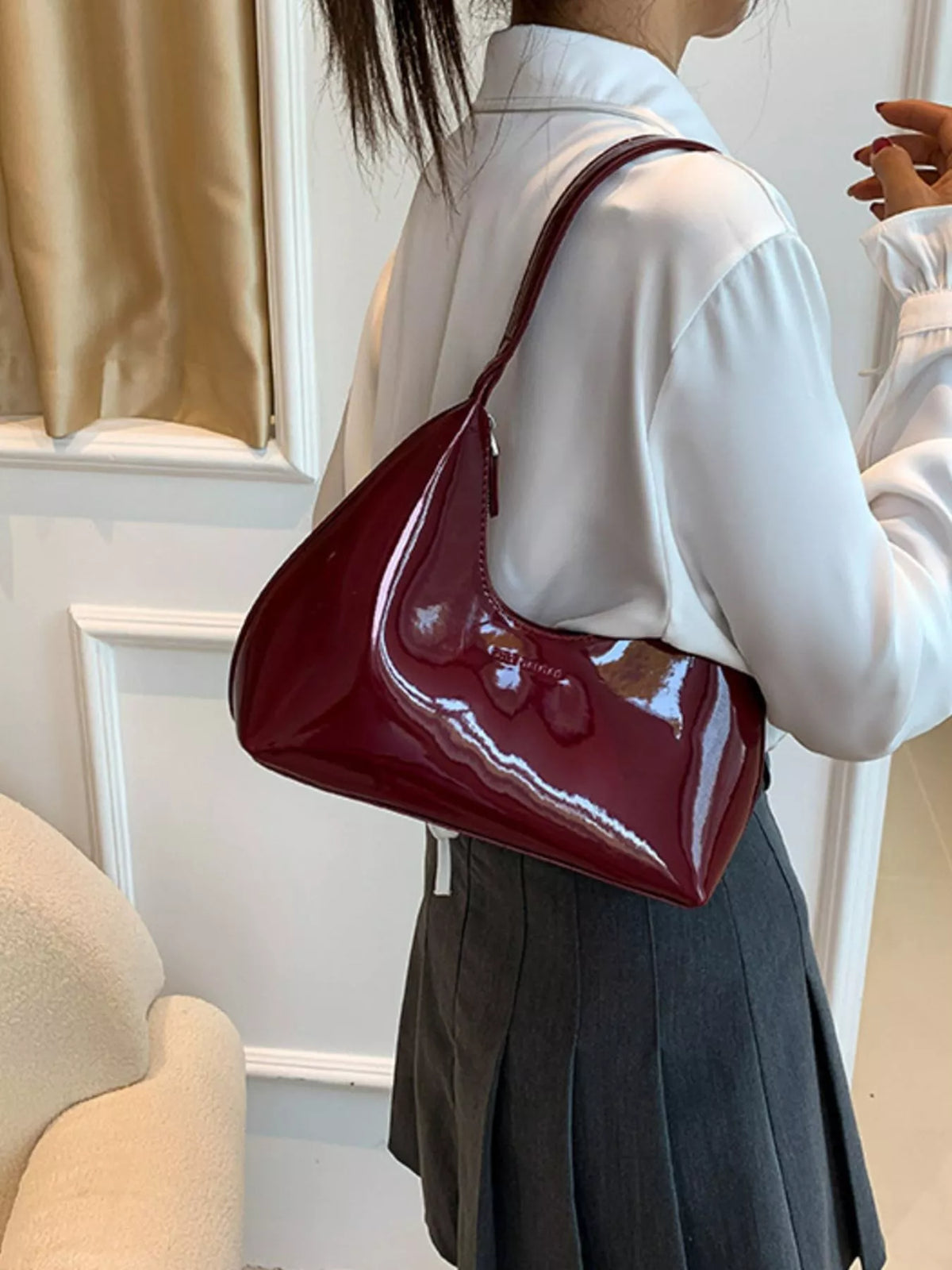 Trendsi PU leather shoulder handbag with sleek design, top handle, and adjustable strap, perfect for everyday use.