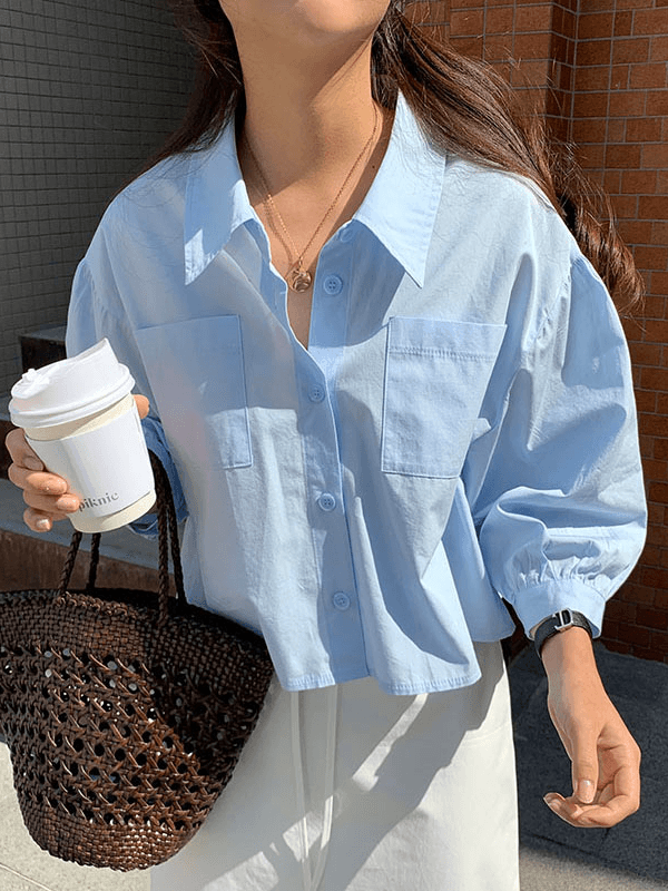Chic Sky Blue Lapel Casual Shirt Top Plush Fashion Hub