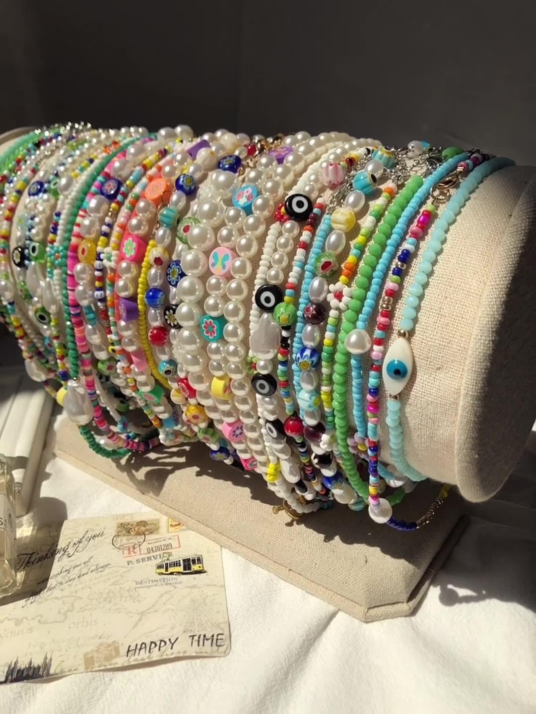 Hot Rainbow Crystal Beaded Necklace Plush Fashion Hub