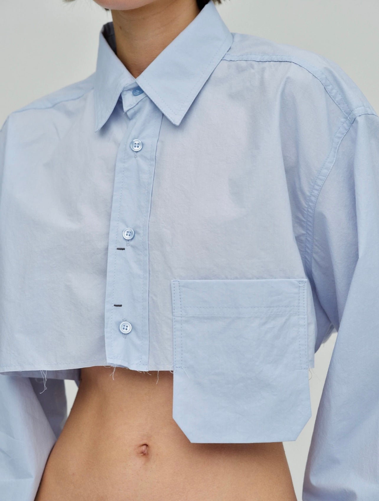 Collared Pocket Mult Color Autumn Bell Sleeve Pullover Office Blue Solid Color All Matching Clothes Bella Mia