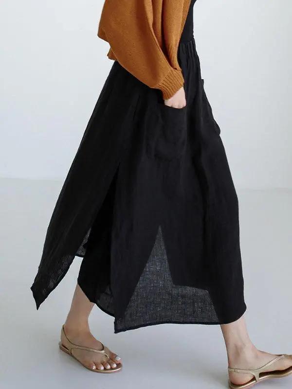 100% Linen Cotton Wide-Leg Skirt Pants PAINEVIDA