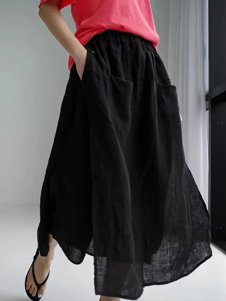 100% Linen Cotton Wide-Leg Skirt Pants - Plush Fashion Hub