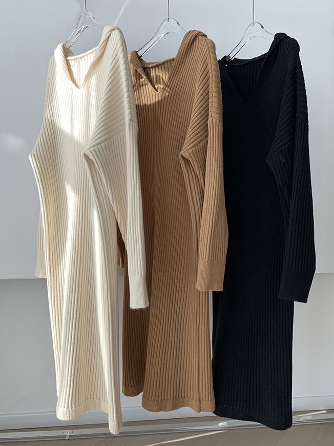 Casual Hooded Knitted Long Dress Plush Fashion Hub
