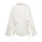Elegant satin long sleeve shirt for women by Bella Mia featuring lace-up front and slim fit, perfect for autumn fashion.