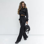 Elegant women's autumn winter long sleeve top with zipper detail, paired with casual trousers, from Bella Mia.