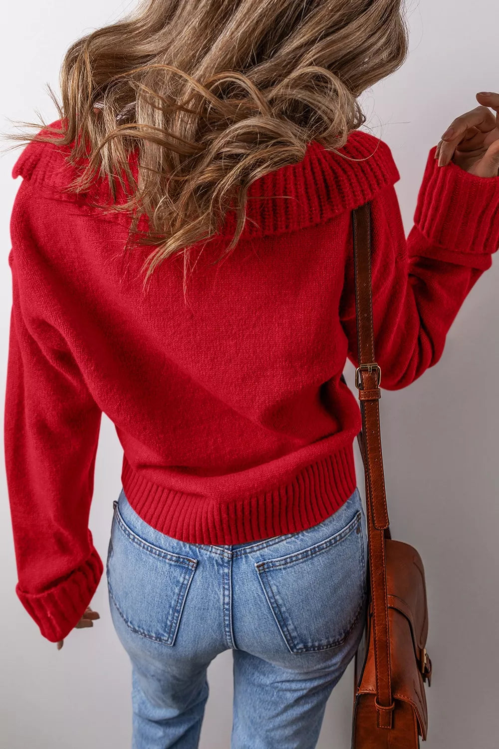Womens ribbed hem long sleeve sweater by Trendsi, featuring a cozy fit and textured ribbed design in soft knit fabric.