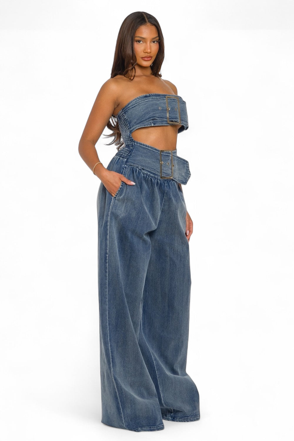 Denim Diva Belted Jumpsuit The House of Stylez