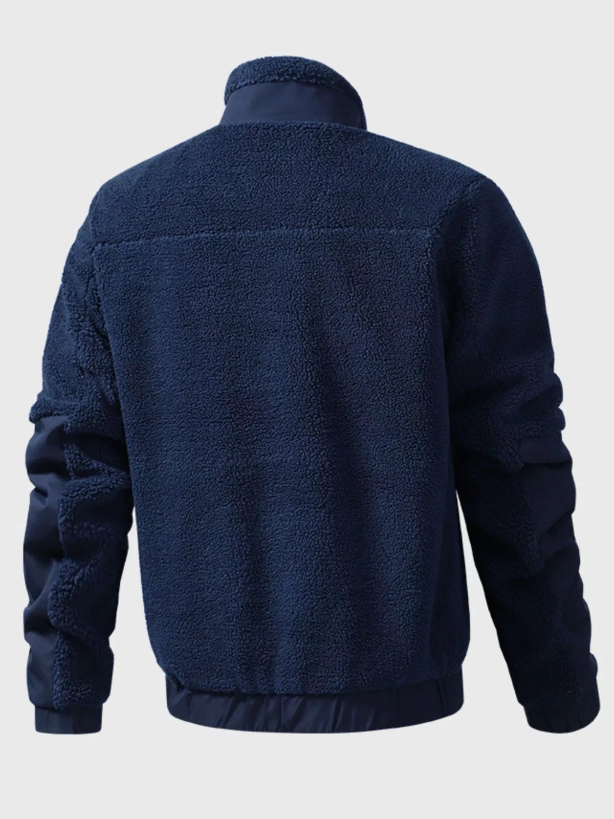 Men's Sherpa fleece zip-up jacket by Simply Love, showing the cozy, plush interior and casual outdoor style.