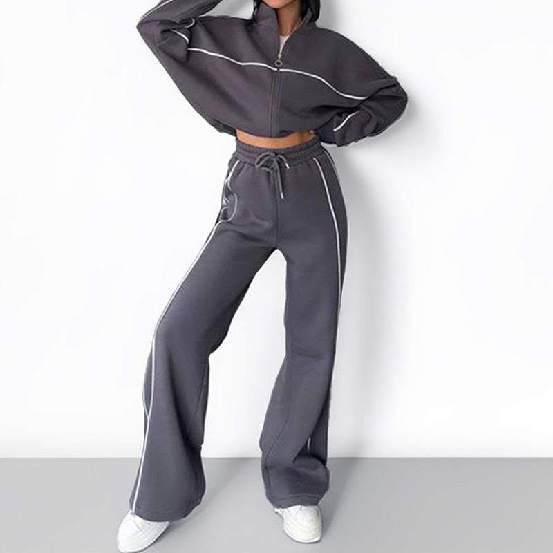 Relaxed tie-waist hoodie and jogger tracksuit set by Plush Fashion Hub, featuring a comfortable two-piece loungewear ensemble.