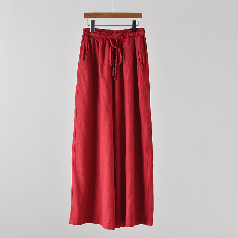 Bella Mia cotton linen women’s wide-leg yoga pants with artistic stone wash, casual summer linen pants for women.