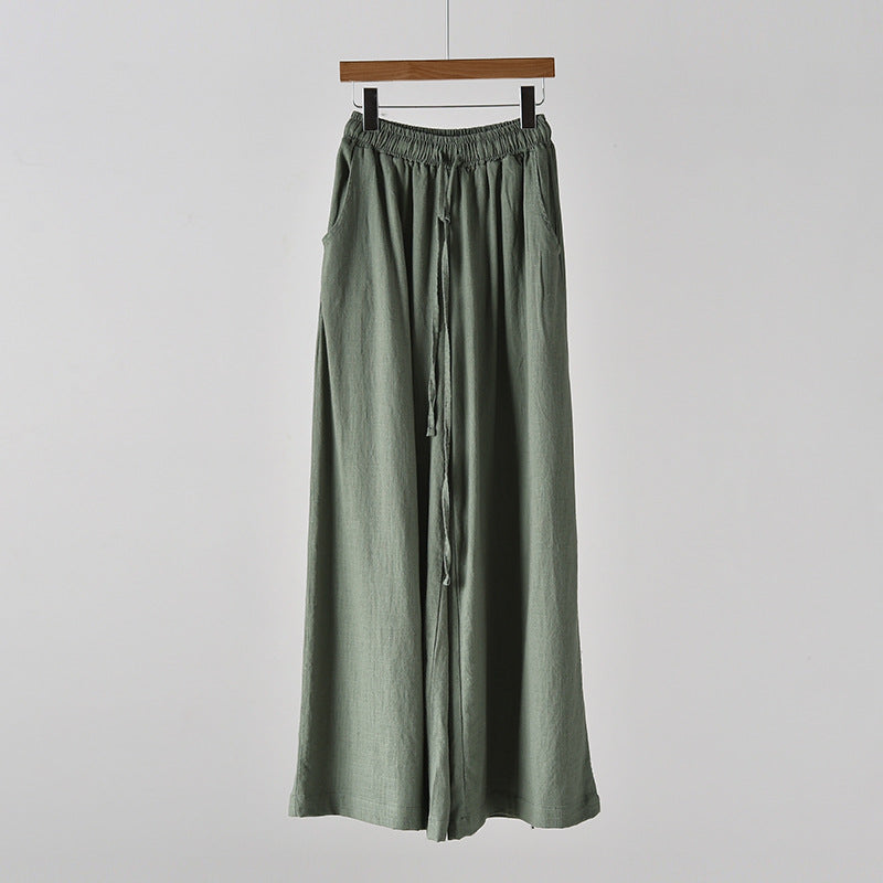 Bella Mia cotton linen wide-leg yoga pants with artistic stone-washed finish, casual summer spring women’s linen pants.