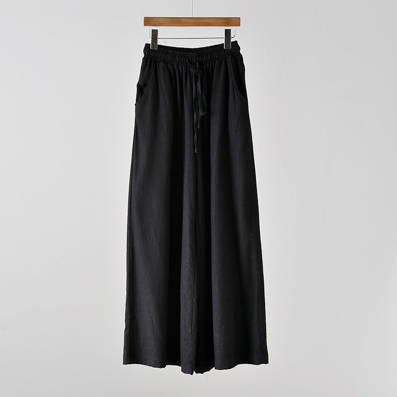 Artistic stone-washed cotton linen wide-leg yoga pants for women, casual and comfortable by Bella Mia.