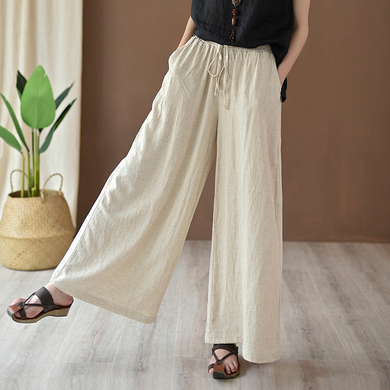 Bella Mia cotton linen women’s wide-leg yoga pants with artistic stone wash finish, casual summer spring linen pants.